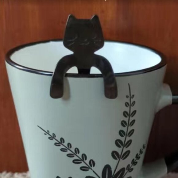 Cat Spoons Tea Spoons Stirrers Cup Hugging Kitty Cats Stainless Black 2 PC Set - Picture 7 of 14